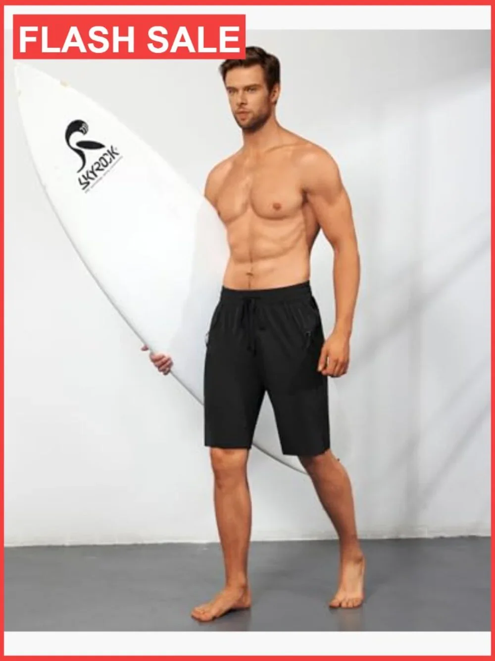 Swim Trunks Board Shorts with Zipper Pockets Quick Dry No Liner